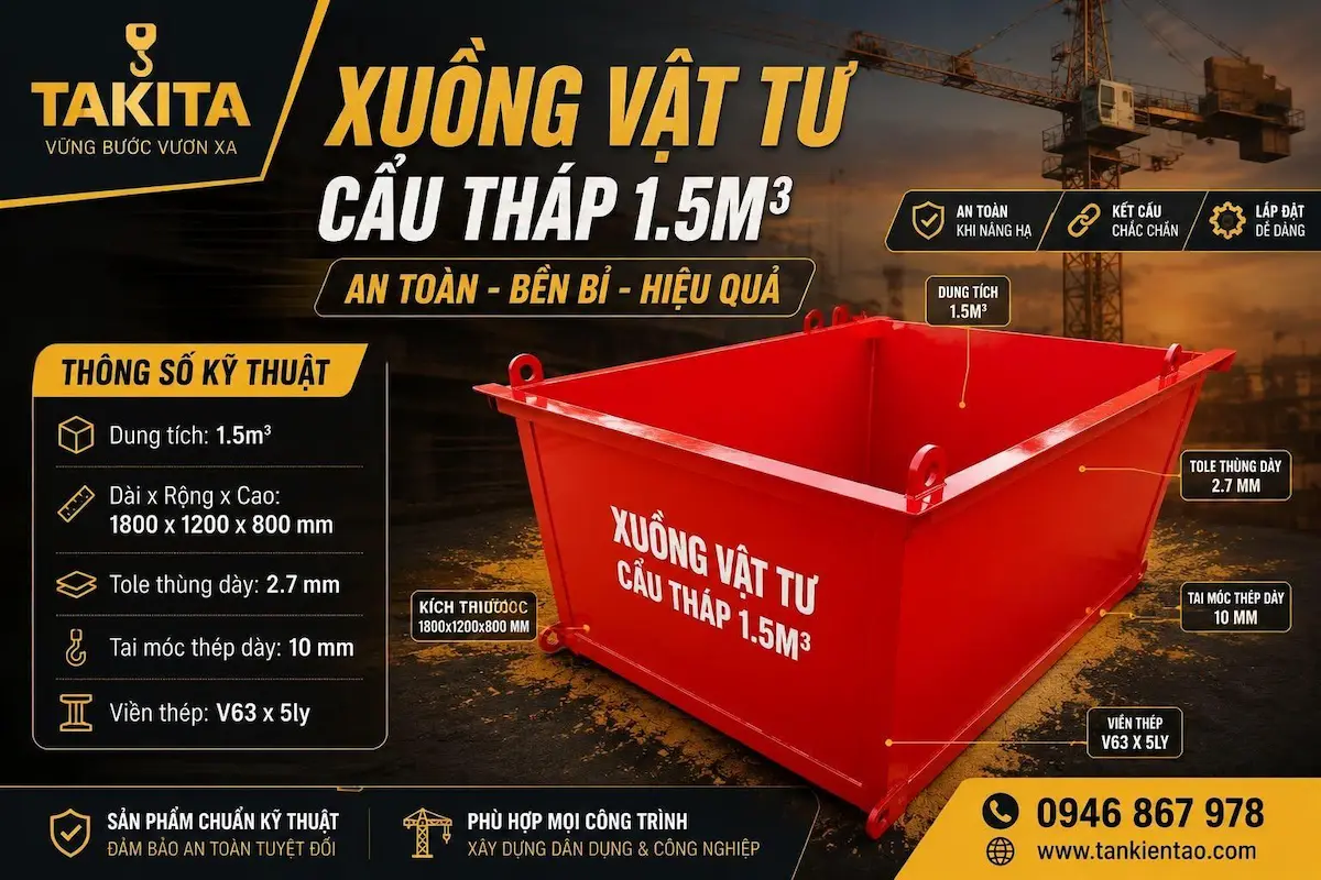 Xuồng vật tư cẩu tháp dung tích 1.5 m3